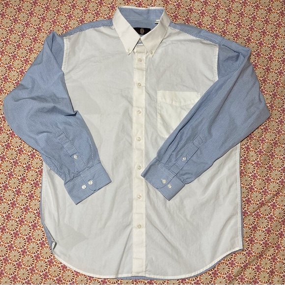Devon Harris Men's White with Blue Gingham Sleeves 100% Cotton Button Down Shirt - Picture 1 of 12